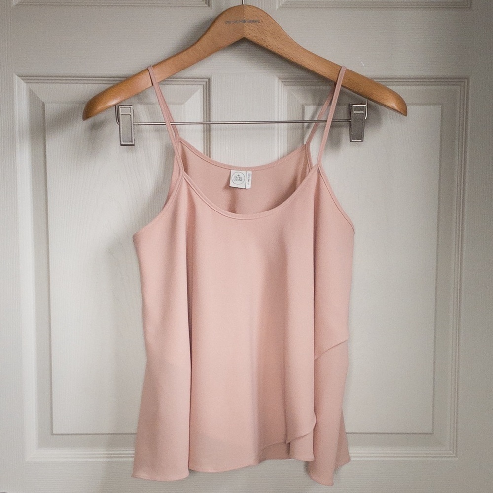 Paper Crane Nude Pink Sleeveless Tank Top Blouse Layered Ruffled Hem Size Medium